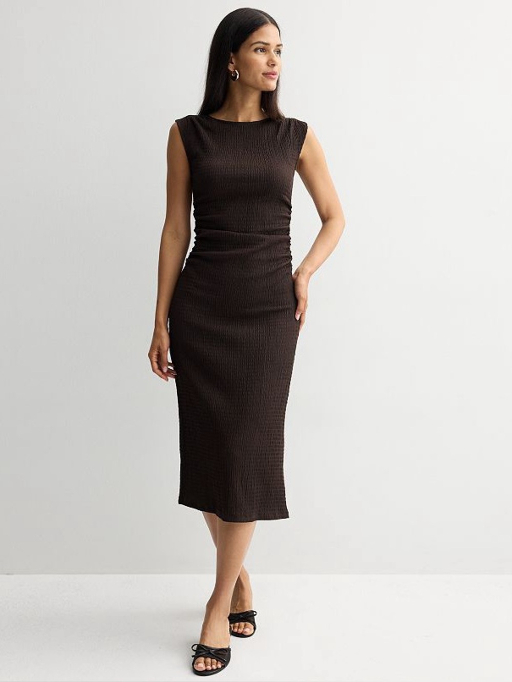 Nine West Plum Ribbed Midi Dress